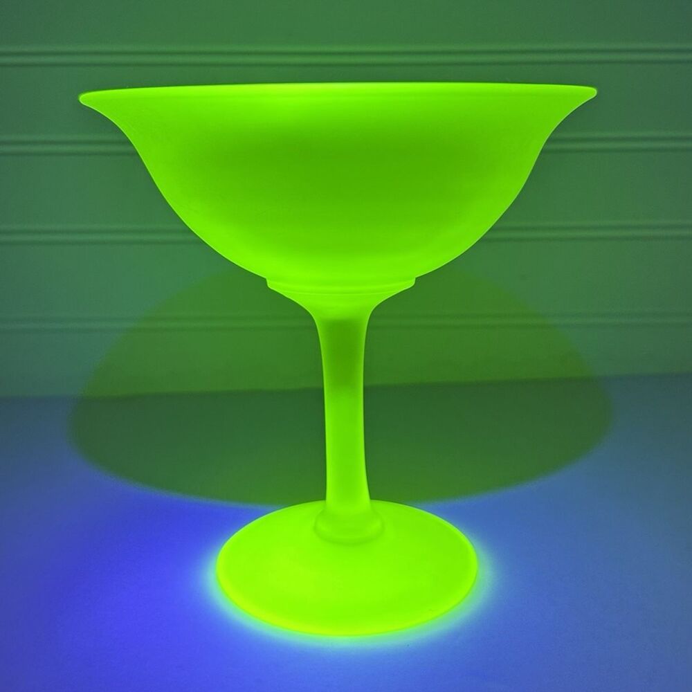 Tiffin Canary Yellow Vaseline Satin Glass Footed Compote Uranium UV GLOWS